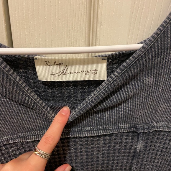 Vintage Havana waffle Henley long sleeve with distressed detail - Picture 2 of 2
